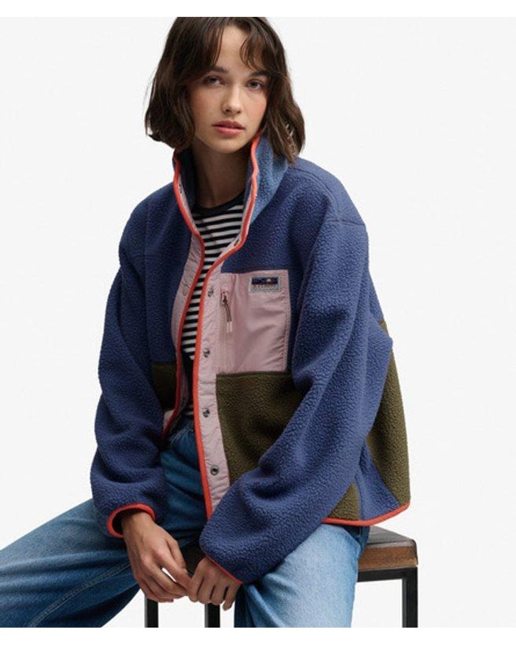 Superdry Blue & Co Colour Block Fleece Jacket