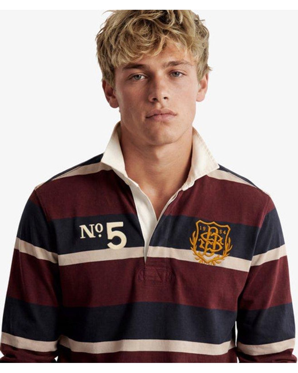 Superdry Red & Co Double Emblem Stripe Rugby Top for men