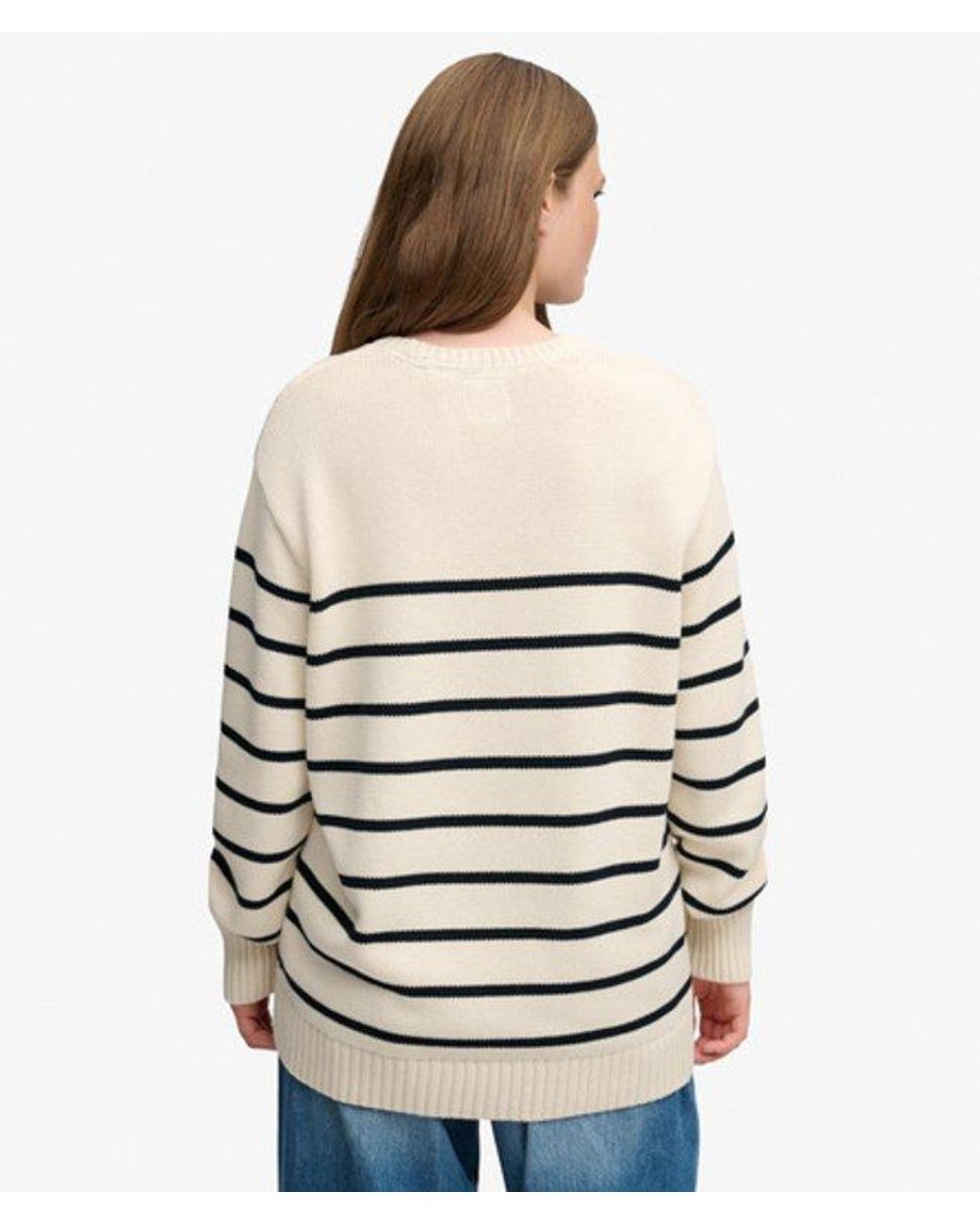 Superdry White Oversized Stripe Jumper