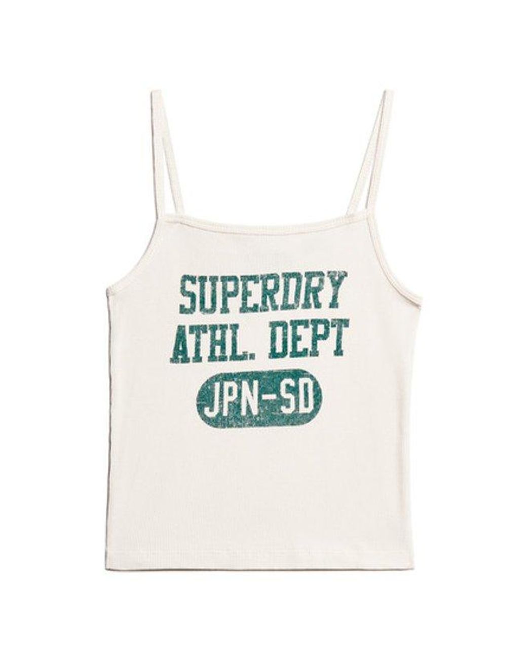 Superdry Green Athletic College Graphic Rib Cami Top Cream