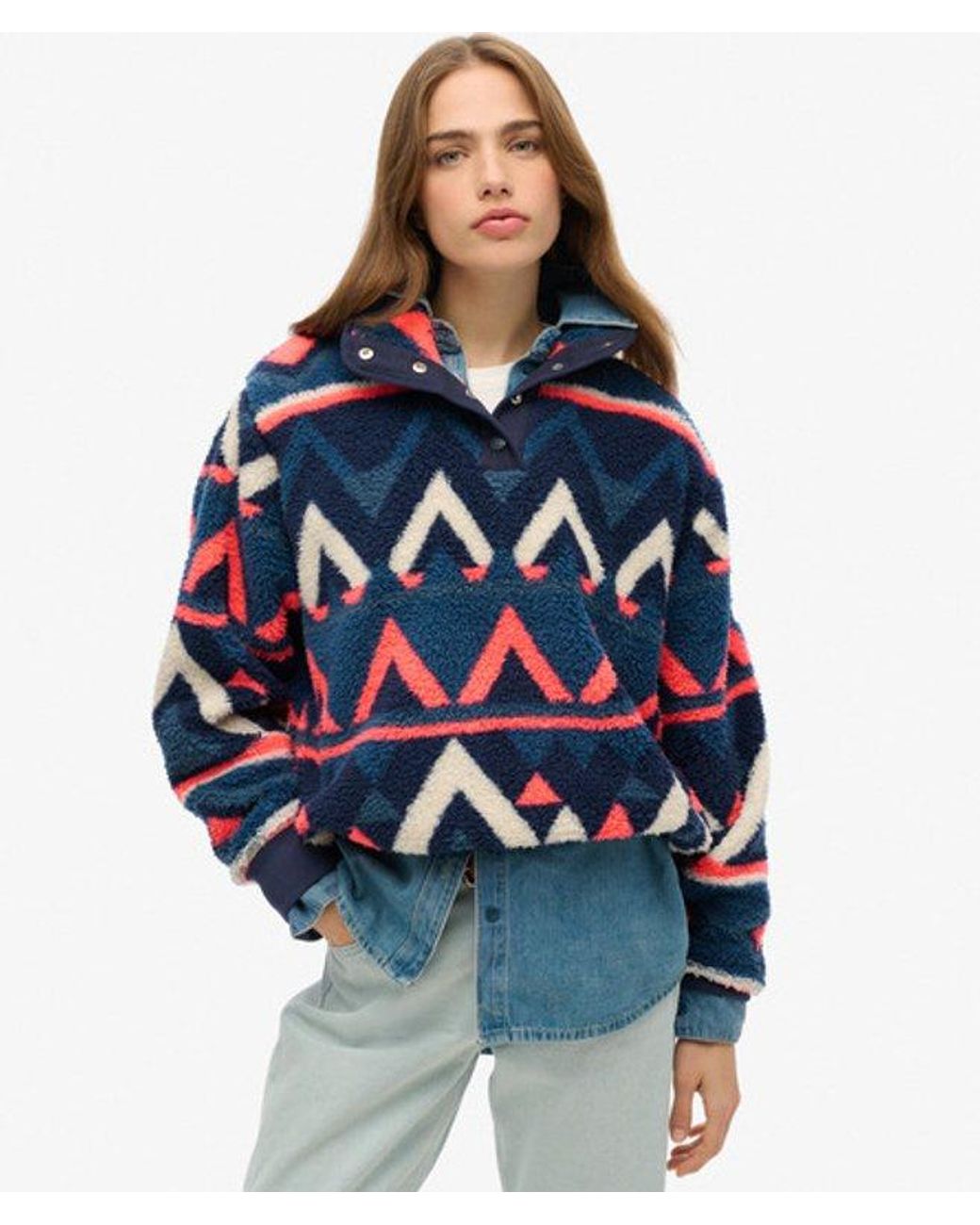 Superdry Blue Super Soft Printed Teddy Fleece