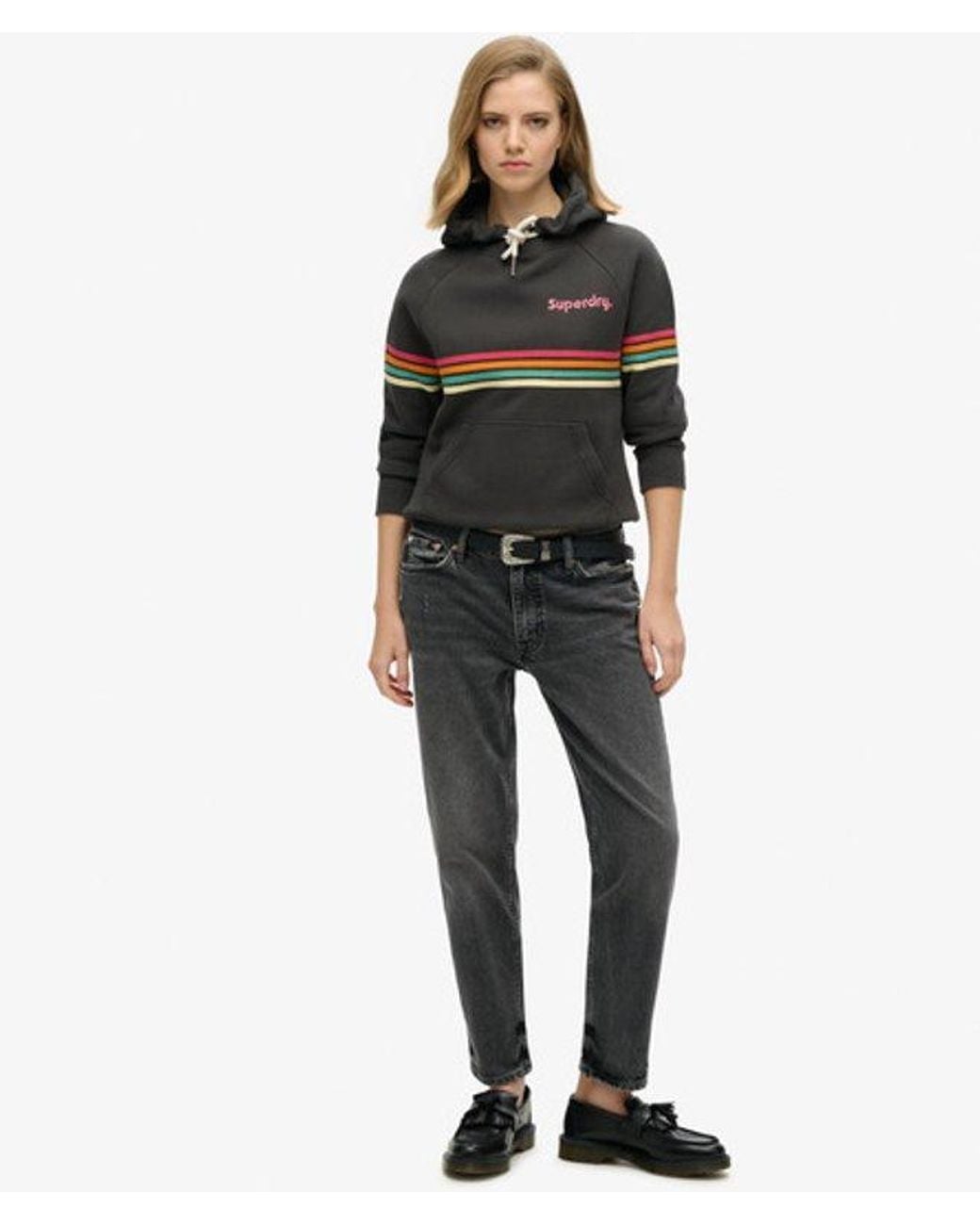 Superdry Black & Co Rainbow Stripe Logo Hoodie