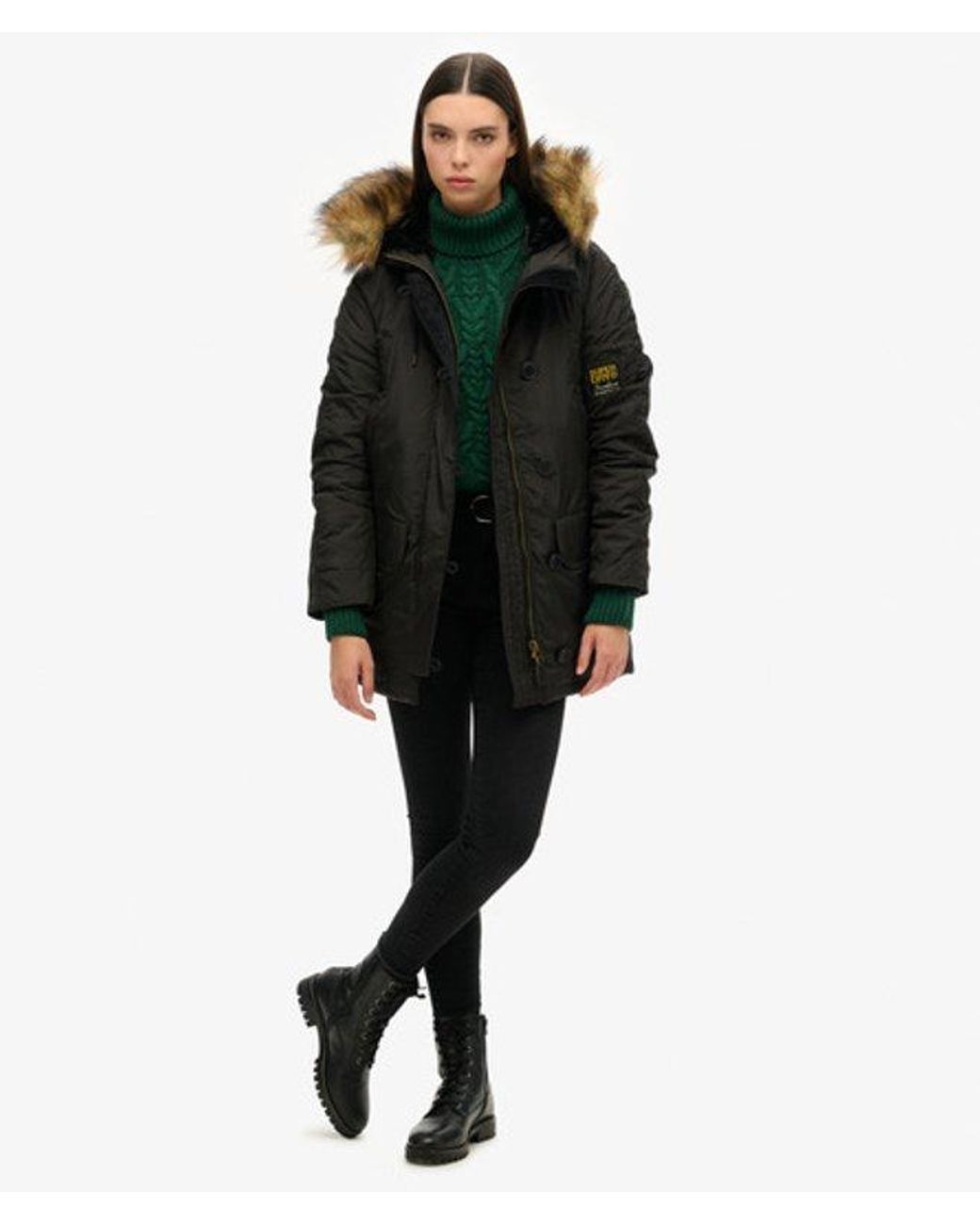 Superdry Black & Co Classic Logo Patch Military Hooded Ma1 Parka Coat