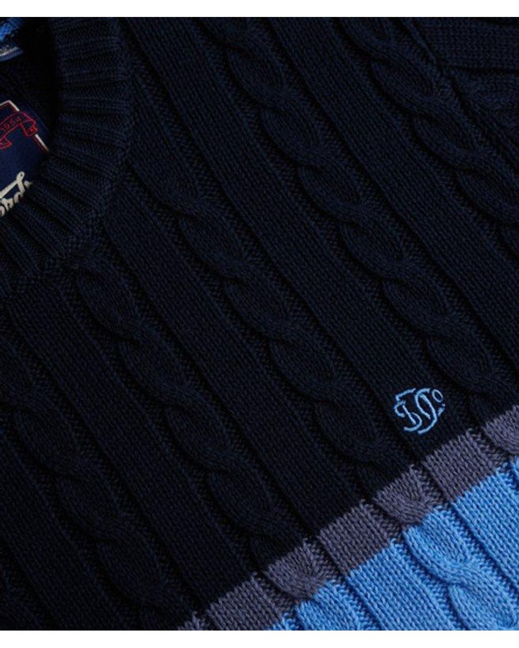 Superdry Blue Cotton Stripe Cable Jumper for men