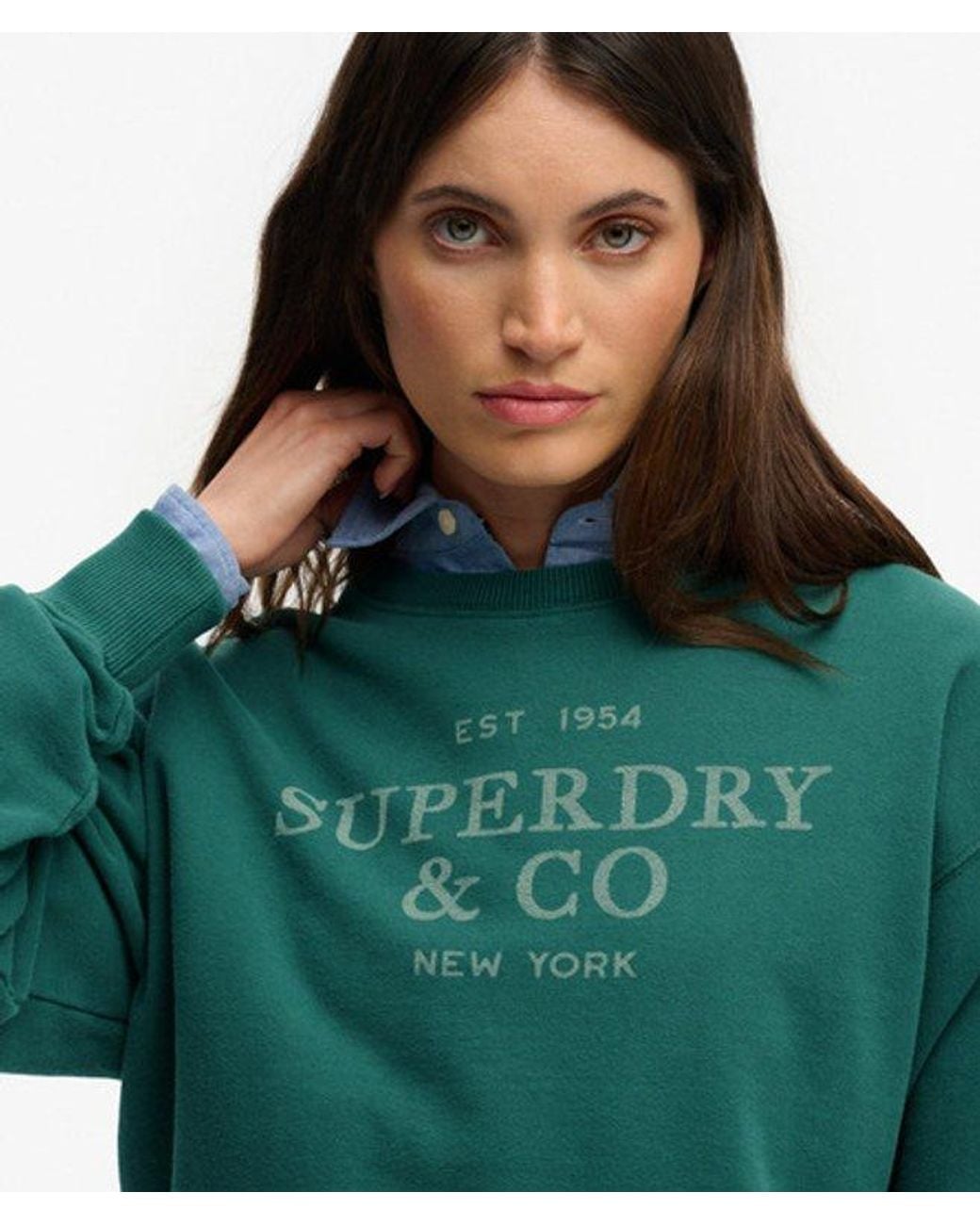 Superdry Green & Co Luxe Casual Loose Crew Sweatshirt