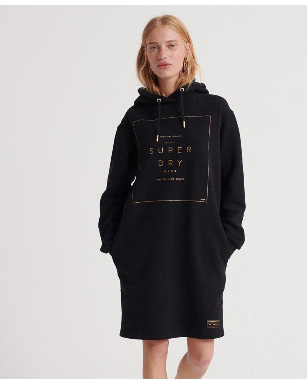 Superdry Oversized Scandi Hooded Dress Black in Blue | Lyst