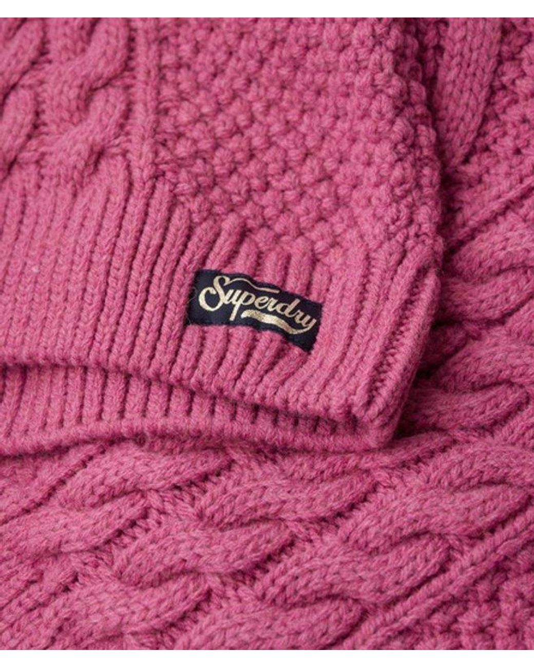 Superdry Red & Co Aran Cable Knit Polo Jumper