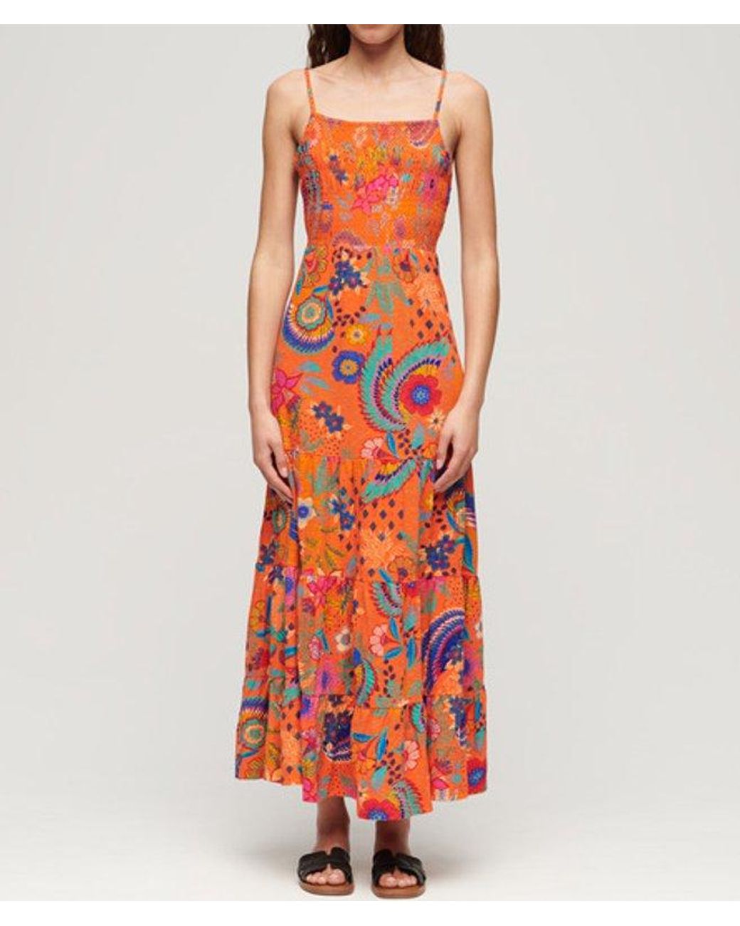 Superdry Red & Co Smocked Cami Maxi Dress