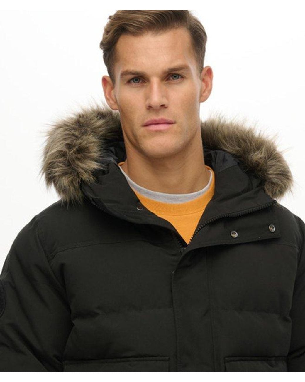 Superdry Black Everest Hooded Puffer Bomber Jacket for men