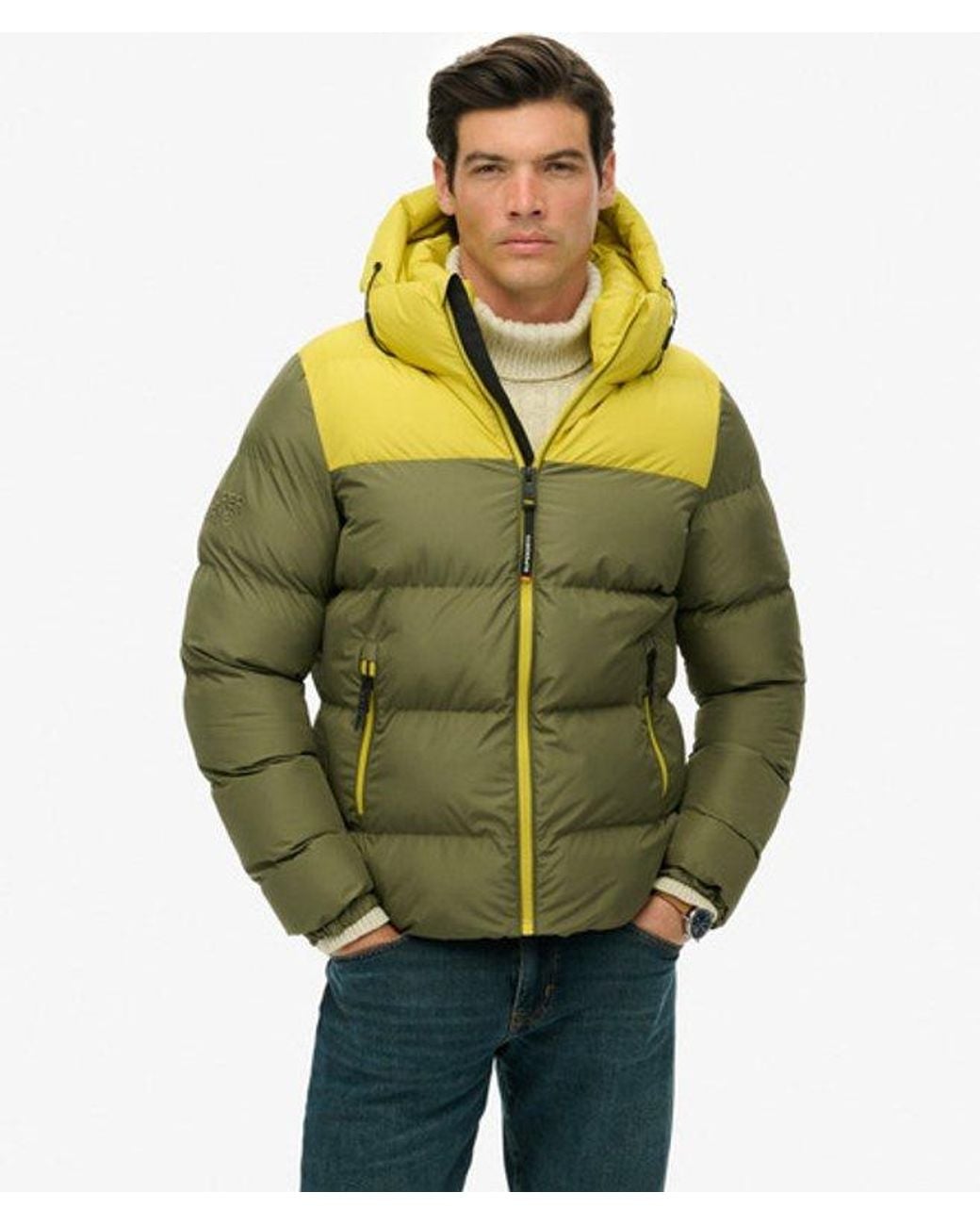 Superdry Green Colourblock Hooded Puffer Jacket for men