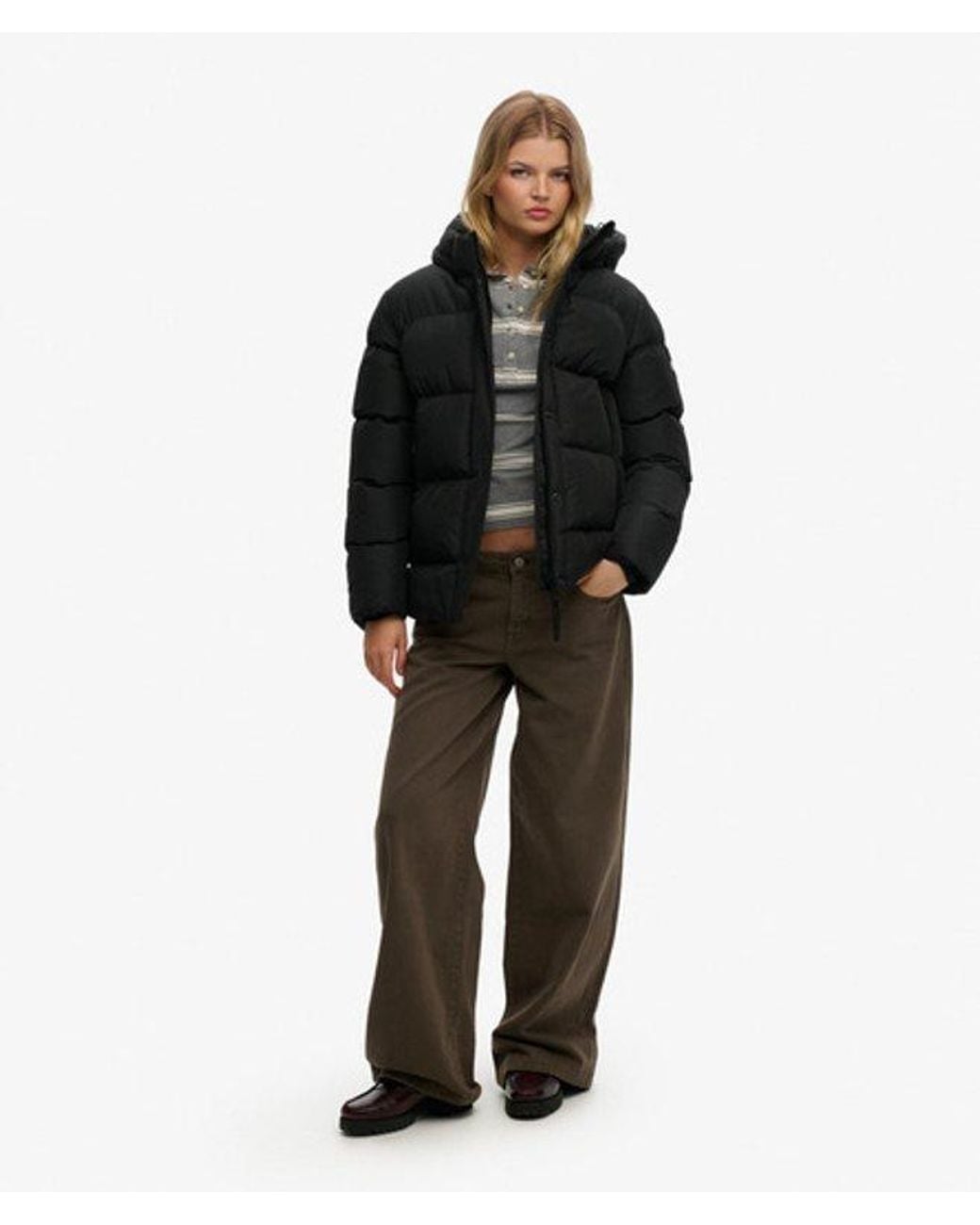 Superdry Black & Co Hooded Mid Length Sports Puffer Jacket