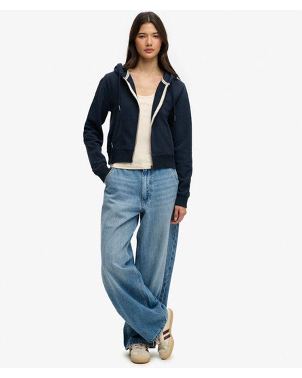 Superdry Blue & Co Essential Logo Cropped Zip Hoodie