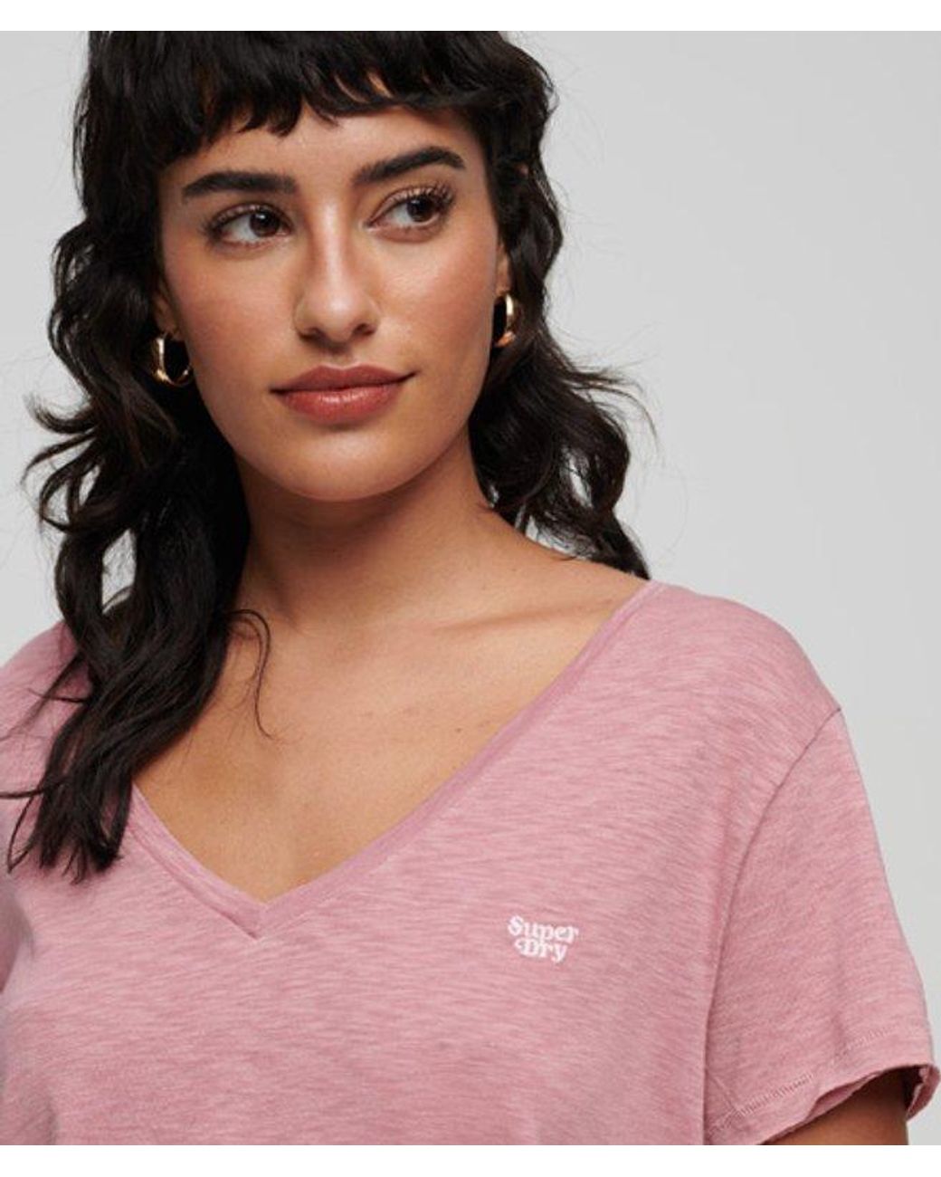 Superdry Pink Slub Embroidered V-neck T-shirt