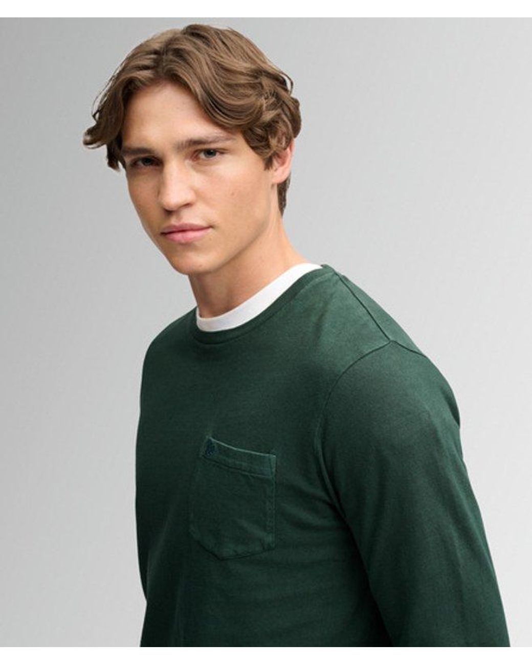 Superdry Green Cotton Linen Long Sleeve Pocket Top for men