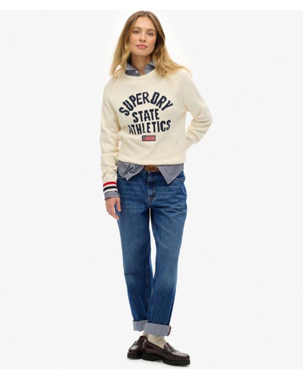 Superdry White Slouchy Intarsia Graphic Knitted Jumper