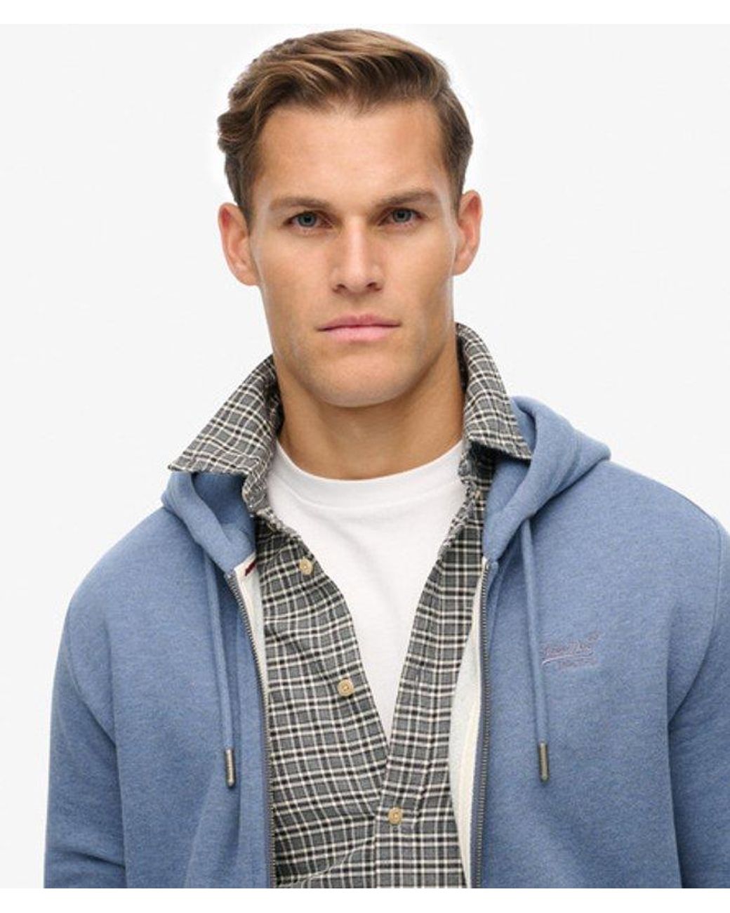 Superdry Blue & Co Essential Logo Half Brushed Zip Hoodie for men