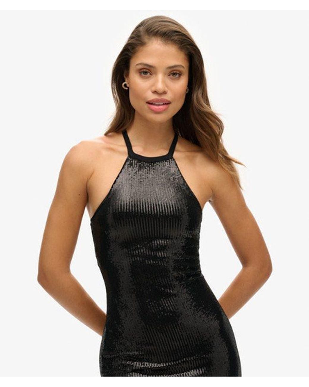 Superdry Black & Co Sequin Halter Neck Midi Dress