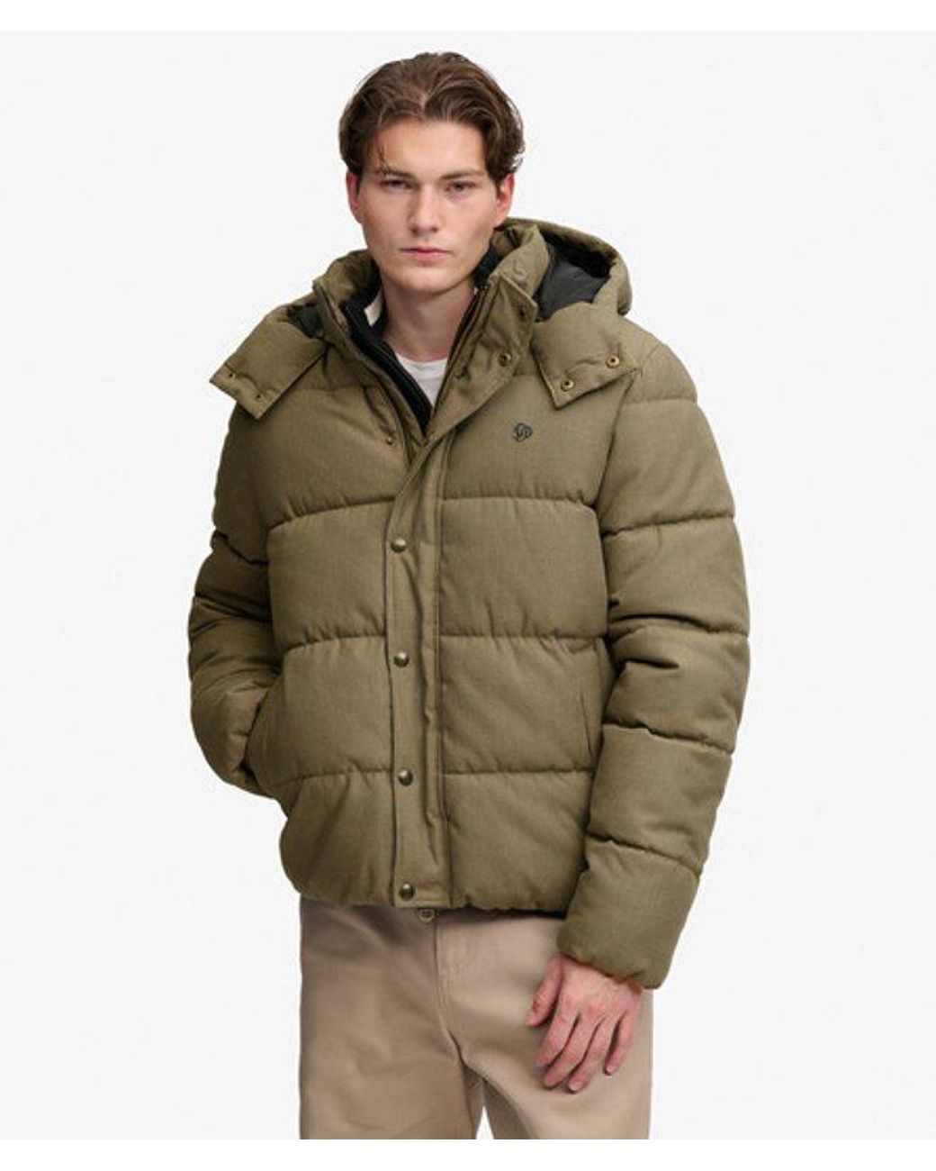 Superdry Green & Co Premium Hooded Check Puffer Jacket for men
