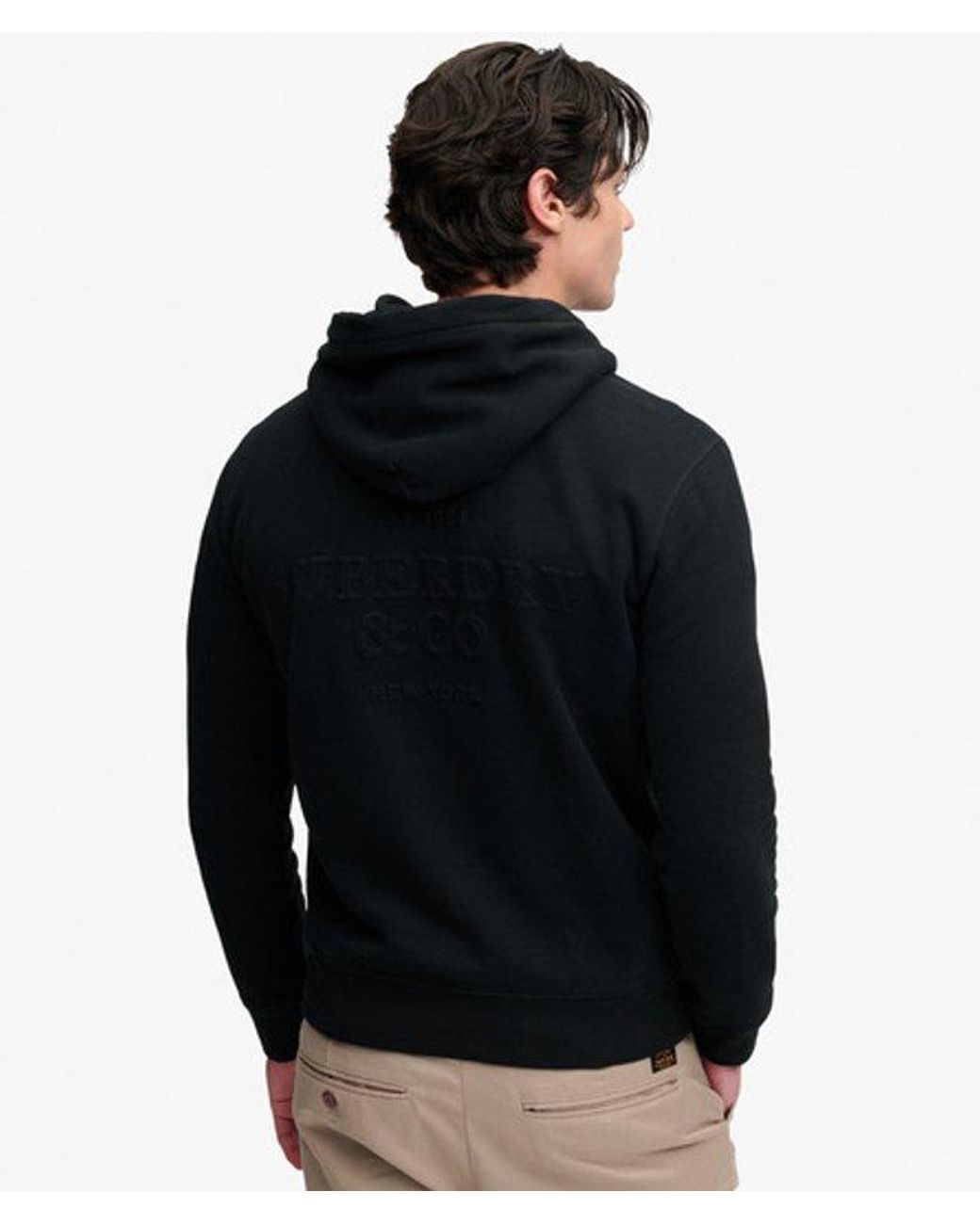 Superdry Black Company Logo Embossed Hoodie for men