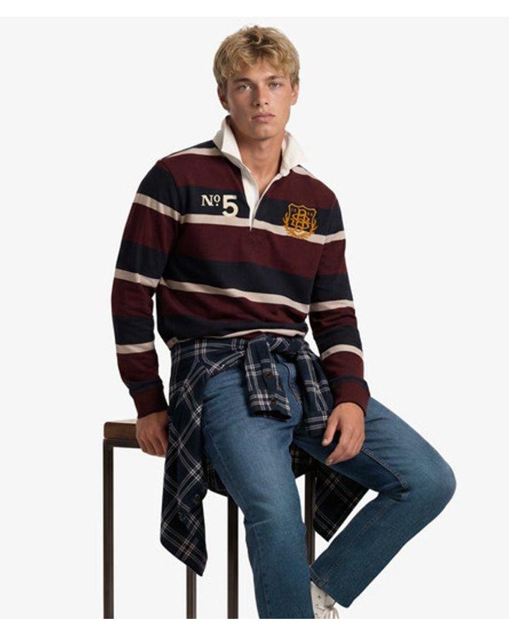 Superdry Red & Co Double Emblem Stripe Rugby Top for men