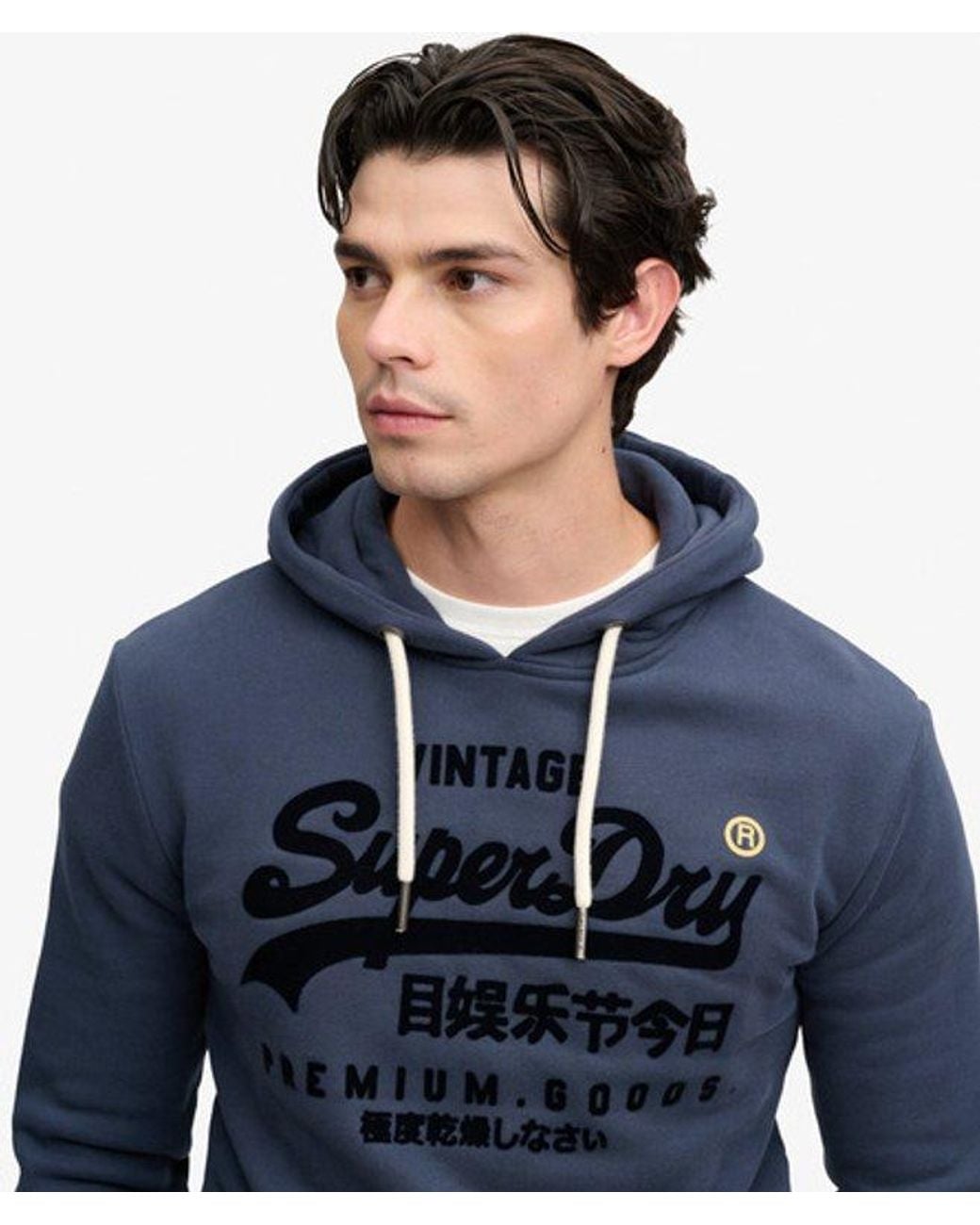 Superdry Blue & Co Vintage Logo Tonal Hoodie for men