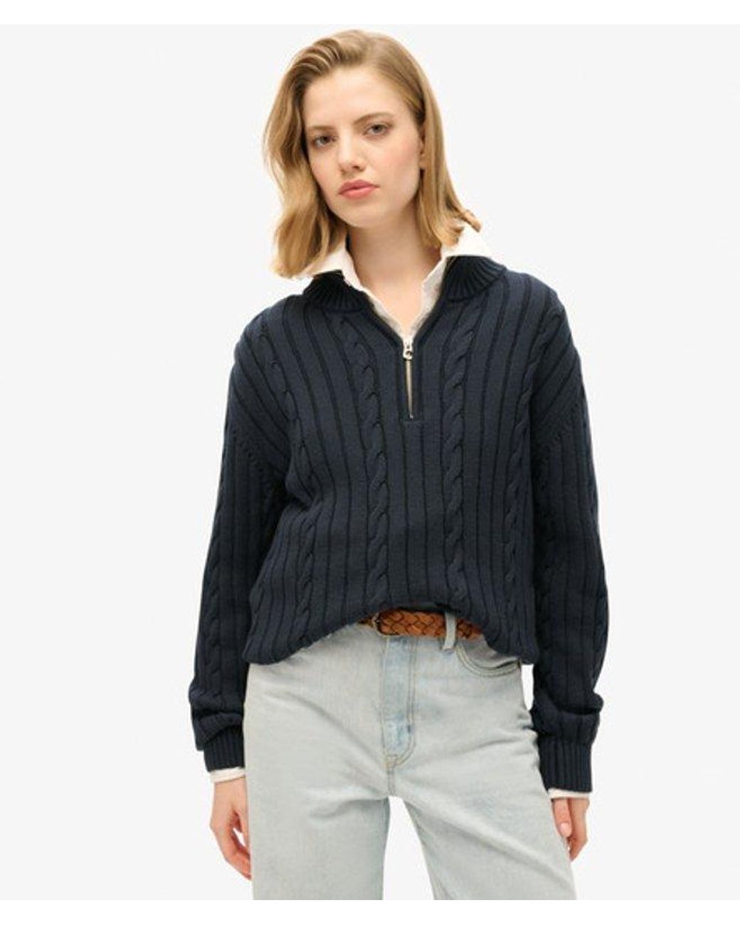 Superdry Blue & Co Knitted Rugby Henley Jumper