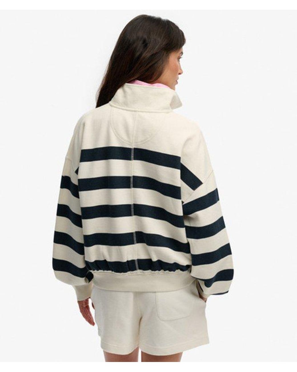 Superdry Studios Stripe Half Zip Sweatshirt in het White