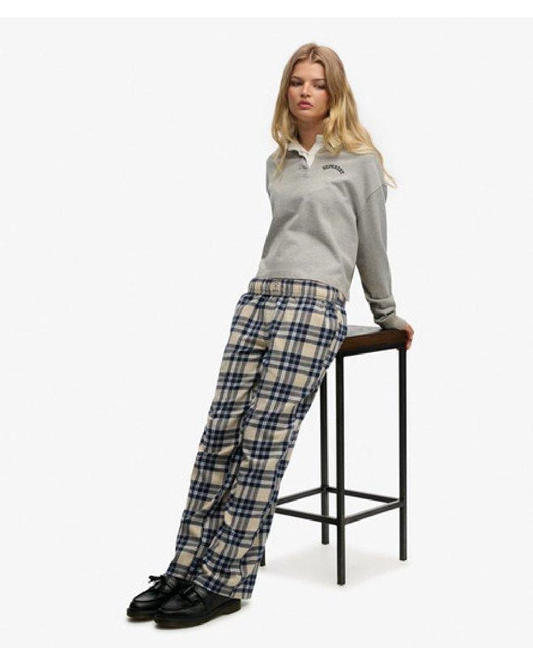 Superdry Gray & Co Cotton Check Elastic Trousers