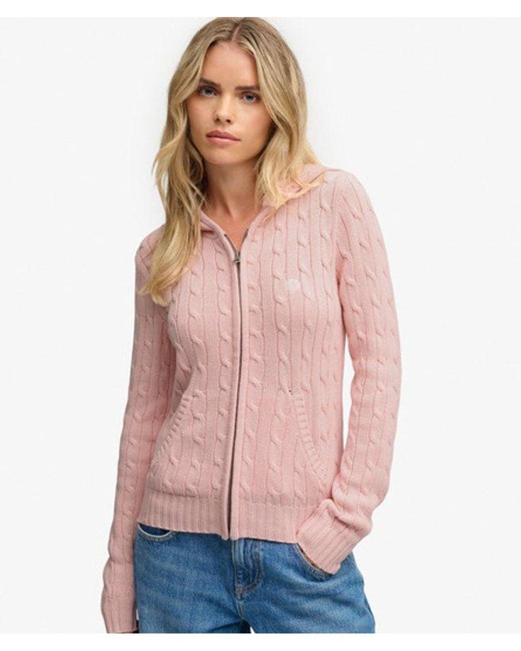 Superdry Pink & Co Cotton Cable Zip Up Hoodie