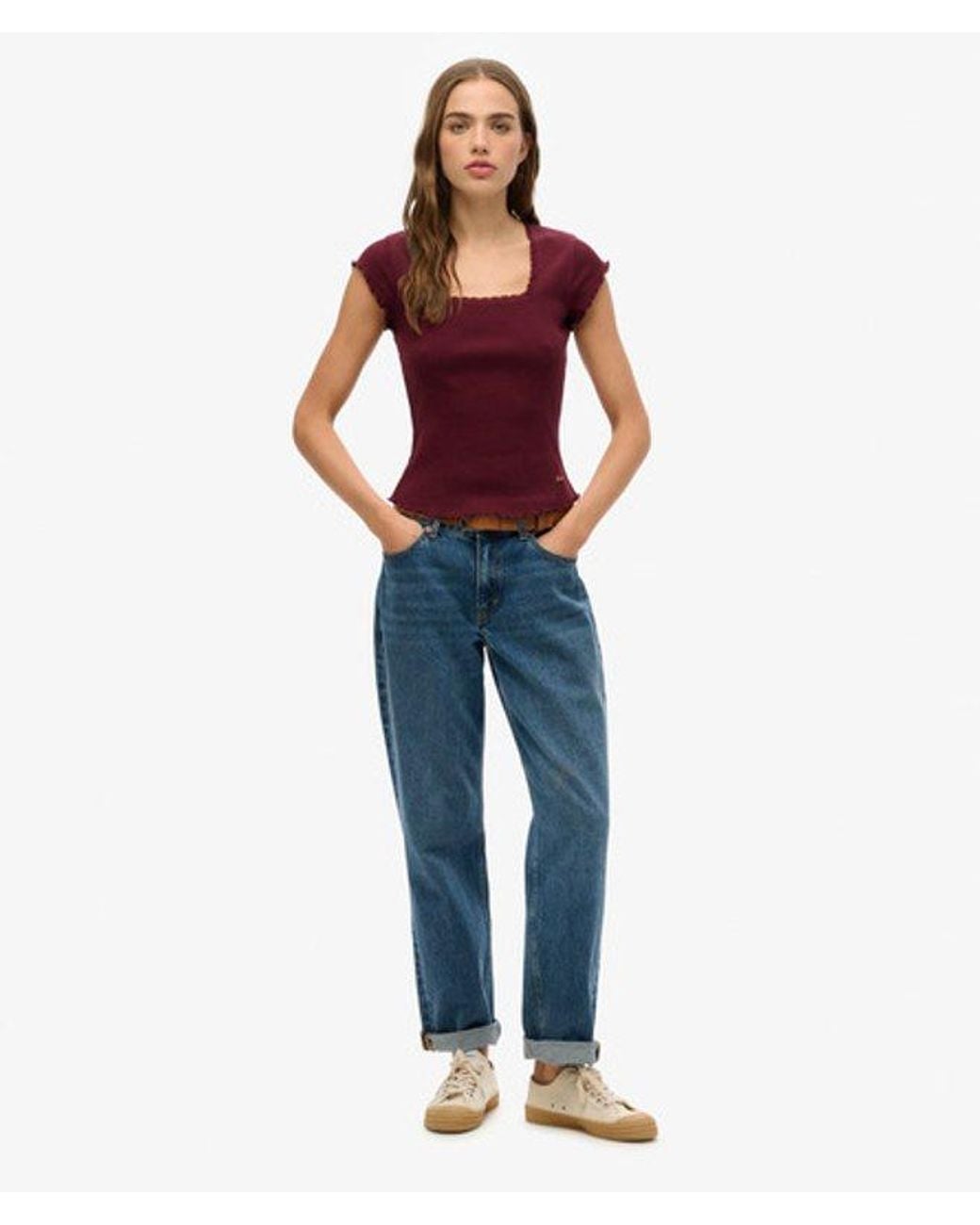 Superdry Red Essential Square Neck Short Sleeve T-Shirt