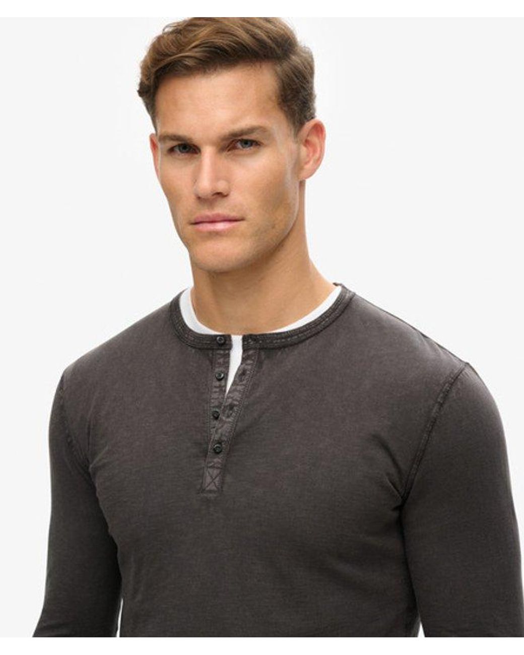 Superdry Gray & Co Long Sleeved Jersey Henley Top for men