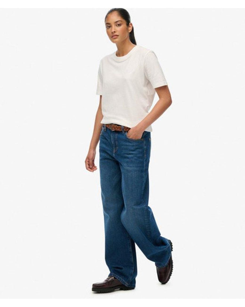 Superdry Blue & Co Organic Cotton Mid Rise Wide Leg Jeans