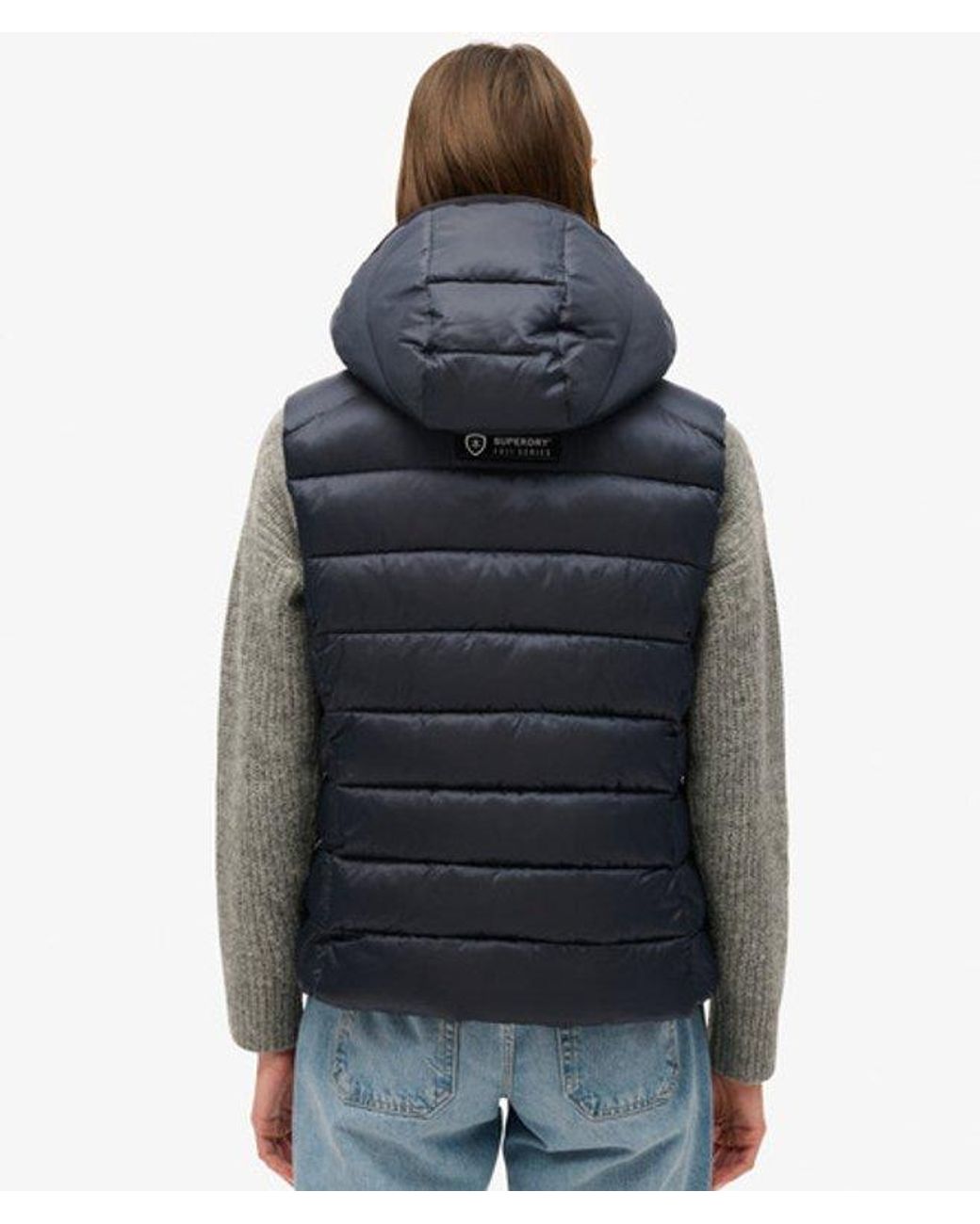 Superdry Blue Hooded Fuji Quilt Padded Gilet