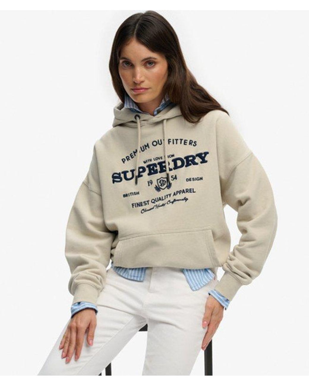 Superdry Gray & Co Luxe Casual Embroidered Relaxed Hoodie