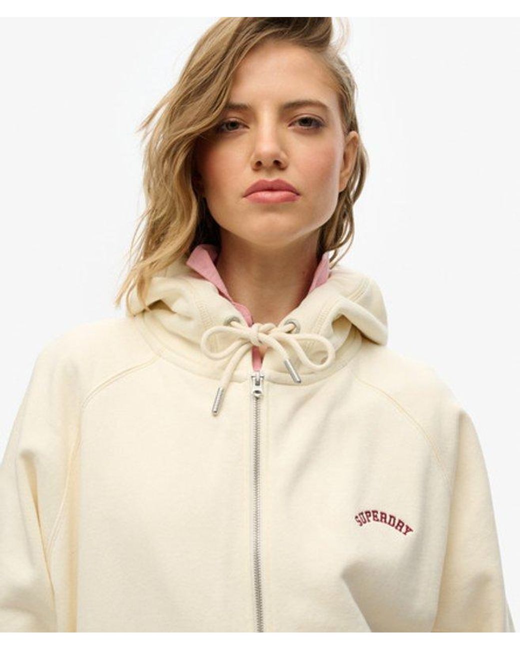 Superdry Natural Essential Logo Oversized Raglan Zip Hoodie