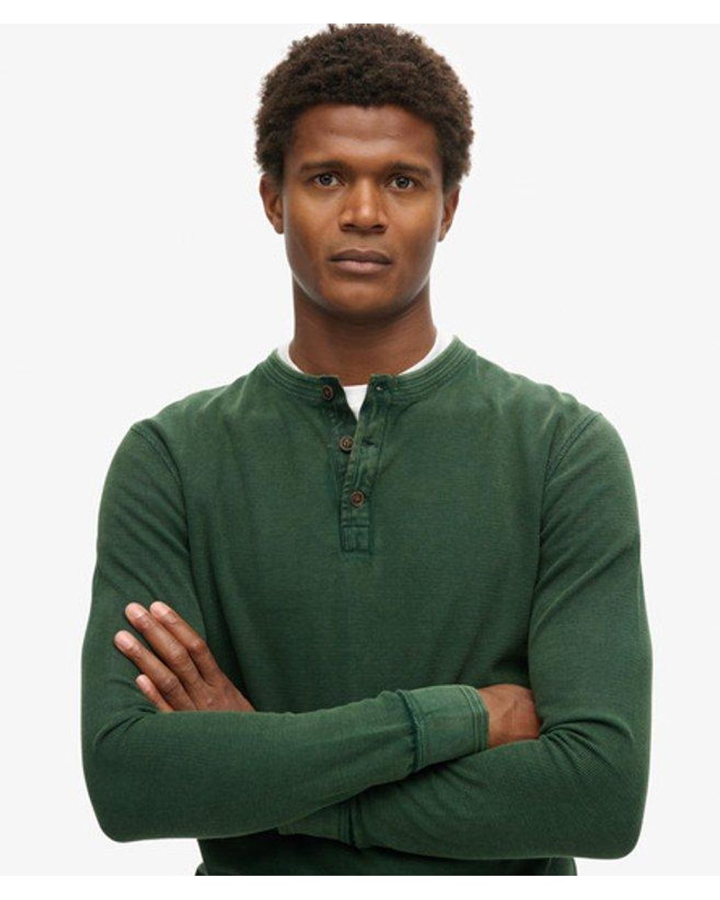 Superdry Green Vintage Textured Grandad Top for men