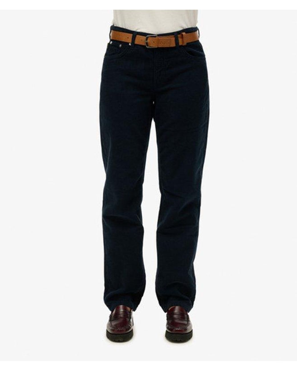 Superdry Blue Straight Leg Cord Pants Size: 26/32