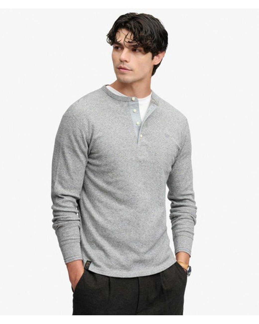 Superdry Gray Mini Slub Waffle Long Sleeve Grandad Top X None for men