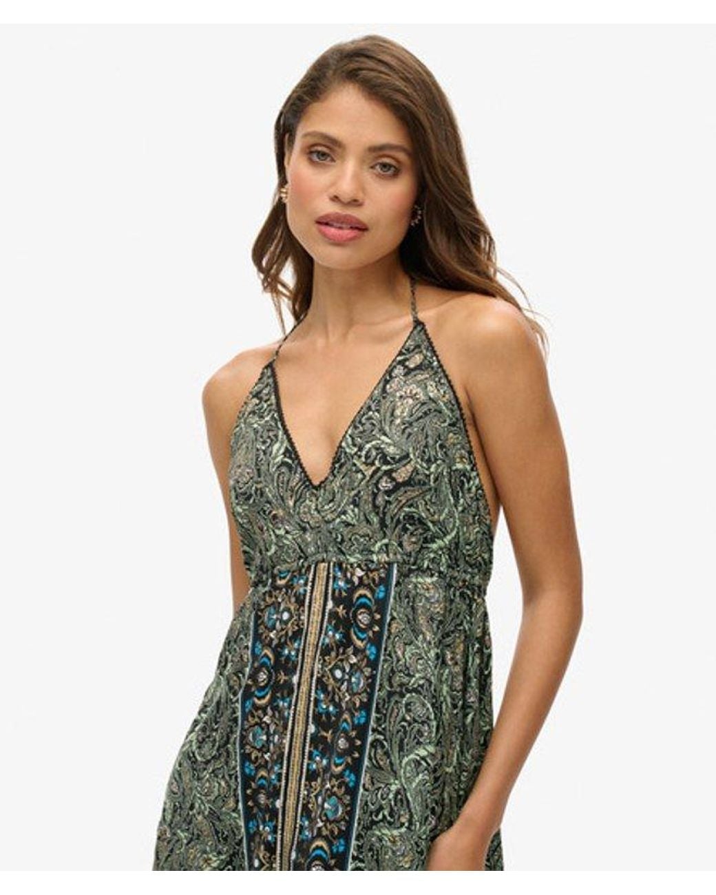 Superdry Green & Co Ladies Lightweight Paisley Print St Tropez Maxi Dress