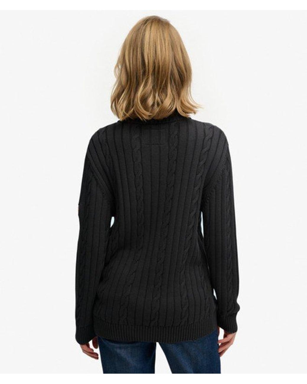 Superdry Black Cable Half Zip Knit