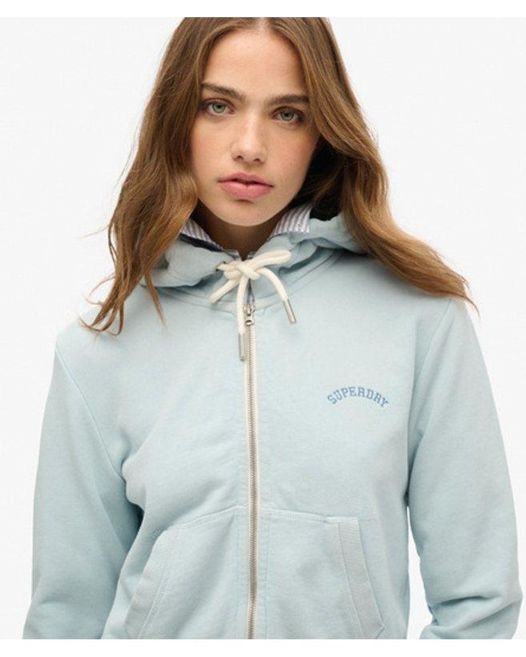 Superdry Blue Essential Logo Cropped Zip Hoodie