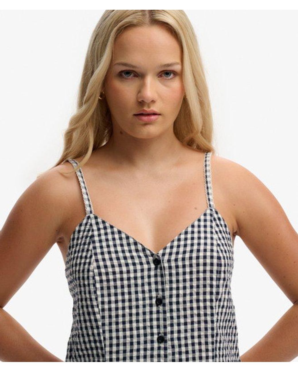 Superdry Blue & Co Gingham Cami Playsuit