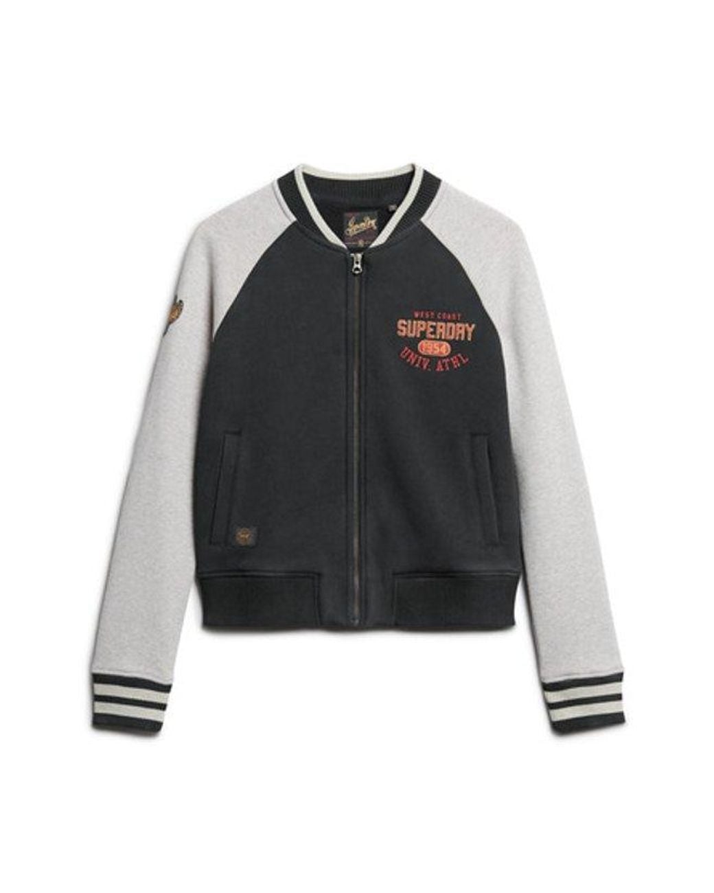 Superdry Gray & Co College Script Graphic Jersey Bomber Jacket