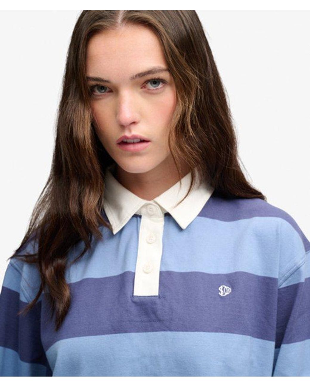 Superdry Blue & Co Athletic Essential Cropped Stripe Rugby Top