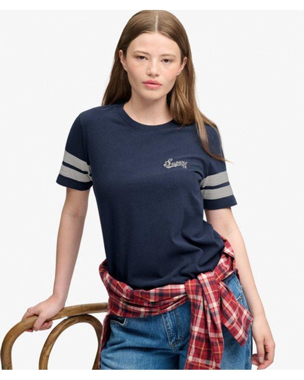 Superdry Blue & Co Varsity Script Stripe T-shirt