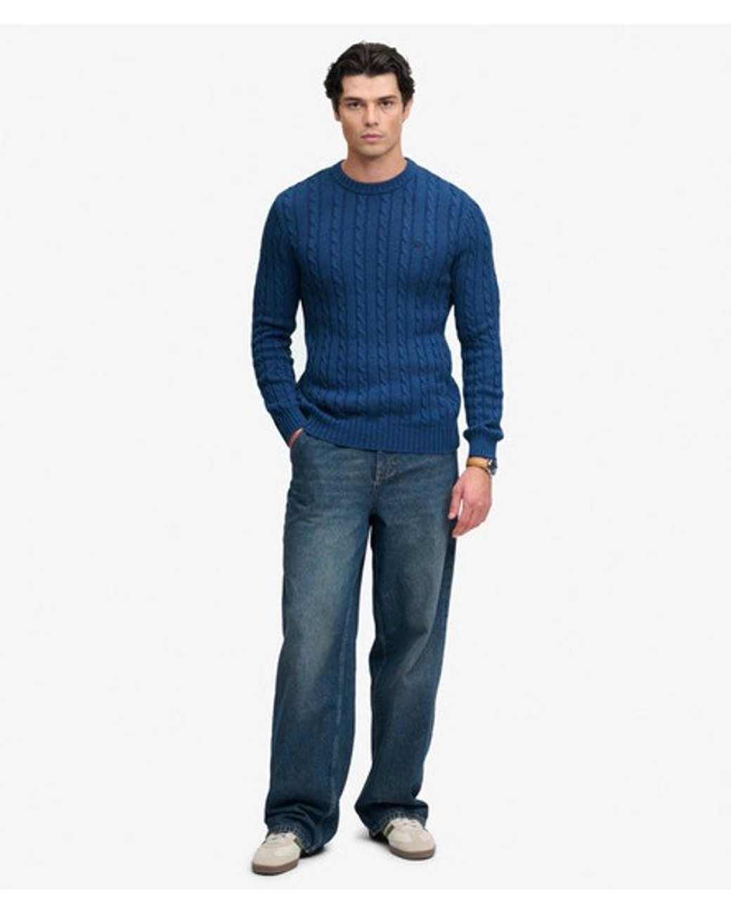 Superdry Blue & Co Cotton Cable Knit Crew Jumper for men