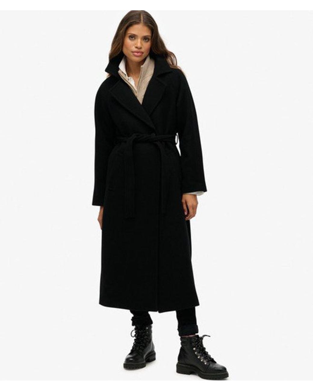 Superdry Black & Co Relaxed Long Wool Blend Coat
