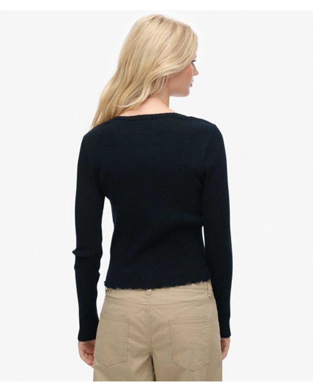 Superdry Blue & Co Essential Button Through Long Sleeve Top