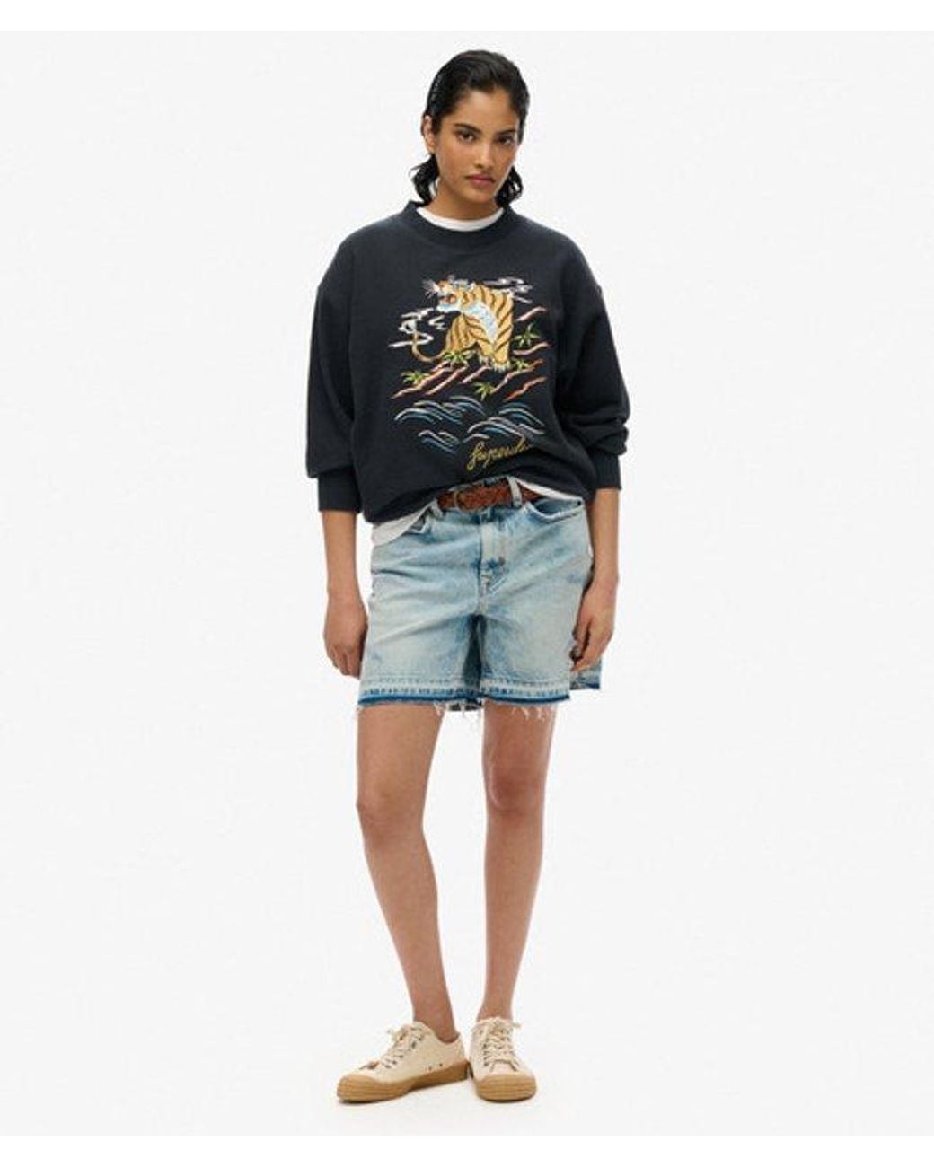Superdry Black & Co Suika Embroidered Loose Crew Sweatshirt