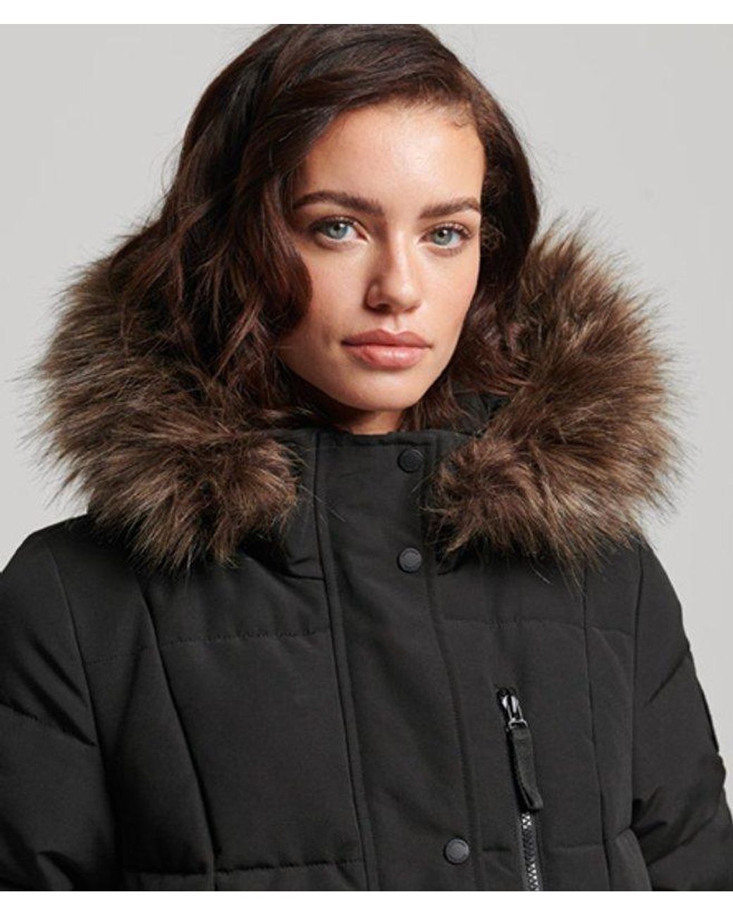 Superdry Black & Co Everest Long Faux Fur Coat